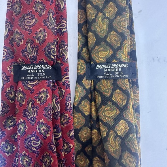 Set Of 2 Brooks Brothers Makers Silk Tie Vintage Paisley Yellow Red Old Money - Picture 2 of 6